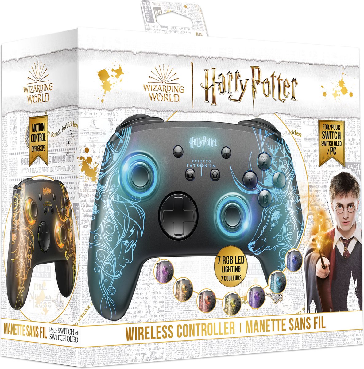 Harry Potter - Manette Switch RGB Sans Fil Câble 1M - Translucide -  Patronus