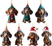 Acrylic Sausage Dog, 2D Christmas Dog Hangings Ornament Hangings Christmas Tree,Flat Hangings Ornaments, Christmas Tree Decorations, Decorative Pendants, 7pcs, Window, Wall, Door, Bag Accessories
