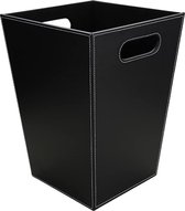 KINGFOM™ Classic Leather Trash Cans, Creative Waste Paper Basket, Storage Bin for Office, Home and High Class Hotel (Black- Tabby (Square))