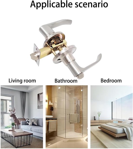 Ronde deurkruk-combi-set, zichtwering deurhendel, deurgreep ingangslot, voor buiten- en huisdeuren hendel-deurgreep, sloten voor de badkameringang zilver