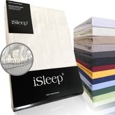 iSleep Hoeslaken en percale - 100 % percale de Katoen - Coins hauts - Élastique tout autour - Lit double - 180 x 220 cm - Beige clair