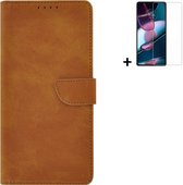 Coque Motorola Moto G54 - Bookcase - Coque Moto G54 - Étui portefeuille en cuir PU Cognac Brown Cover + Protecteur d'écran
