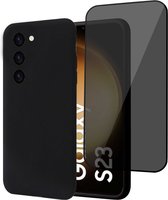 Hoesje + Privé Screenprotector geschikt voor Samsung Galaxy S23 FE – Privacy Tempered Glass - Back Case Cover Zwart