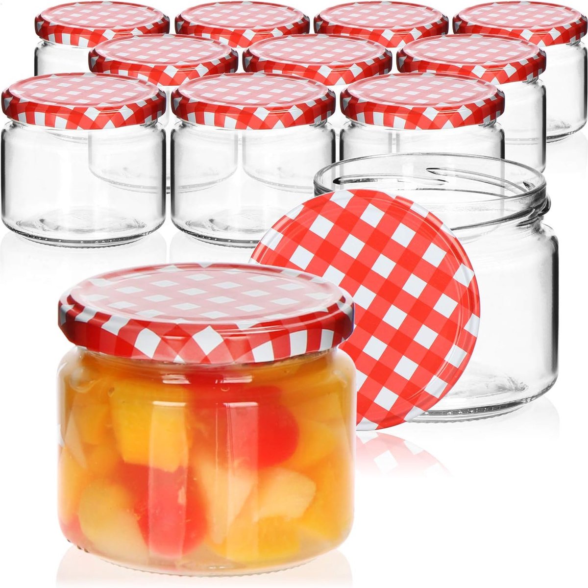 12 x weckpotten met rood/wit geruit schroefdeksel - 82 mm - tot ca. 330 ml