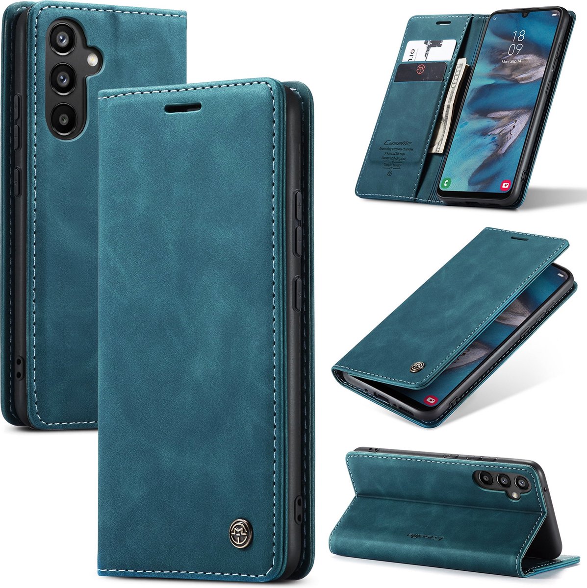 Caseme Retro Backcase hoesje Geschikt Voor Samsung Galaxy A34 - Blauw