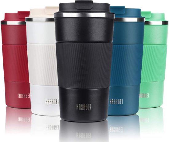Warmhoudbeker/thermos isoleer koffiebeker/mok - RVS - zilver/rood - 450 ml | Fun en Feest