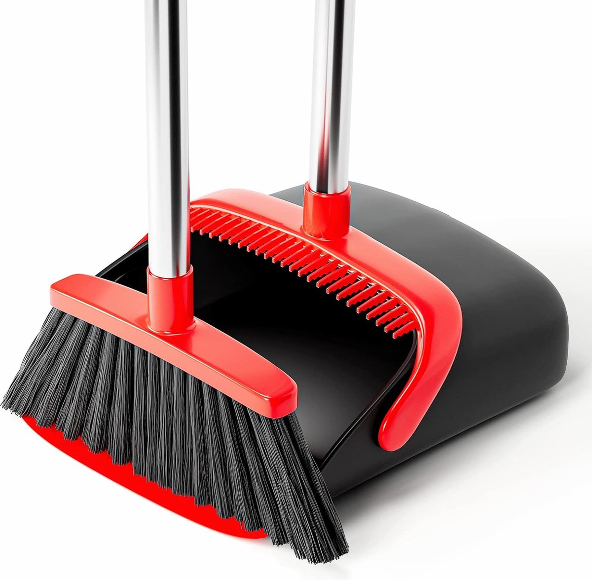 Goedkoopste veegschep en bezemset, met 140 cm lange steel, schep en bezemset met 5 lagen borstelharen, inklapbare veegschep met lange steel voor thuis, kantoor