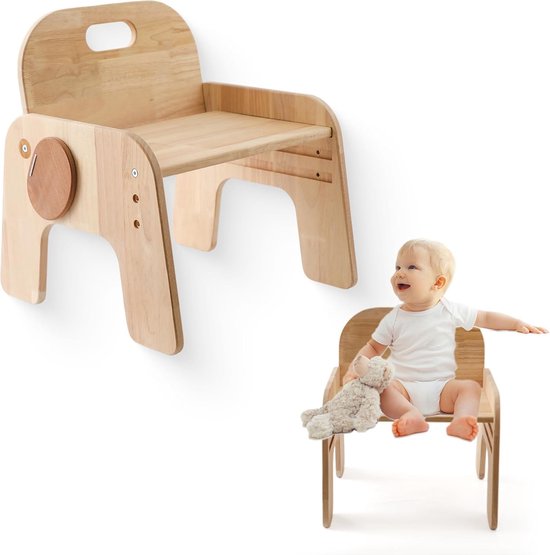 Promise Babe Children's Chair 1 2 3 Years, Wooden Step Stool Small Children Bench with Backrest Low Small Wooden Learning Chair Baby Chair Kids Chair Height 3 Height Adjustable Shoe Bench Baby Boy