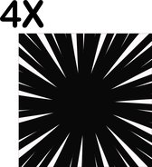 BWK Textiele Placemat - Zwart met Witte Ontploffing Illustratie - Set van 4 Placemats - 40x40 cm - Polyester Stof - Afneembaar