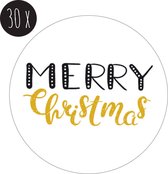 30x Stickers Kerst | MERRY CHRISTMAS | 39 mm | wit, zwart & goud