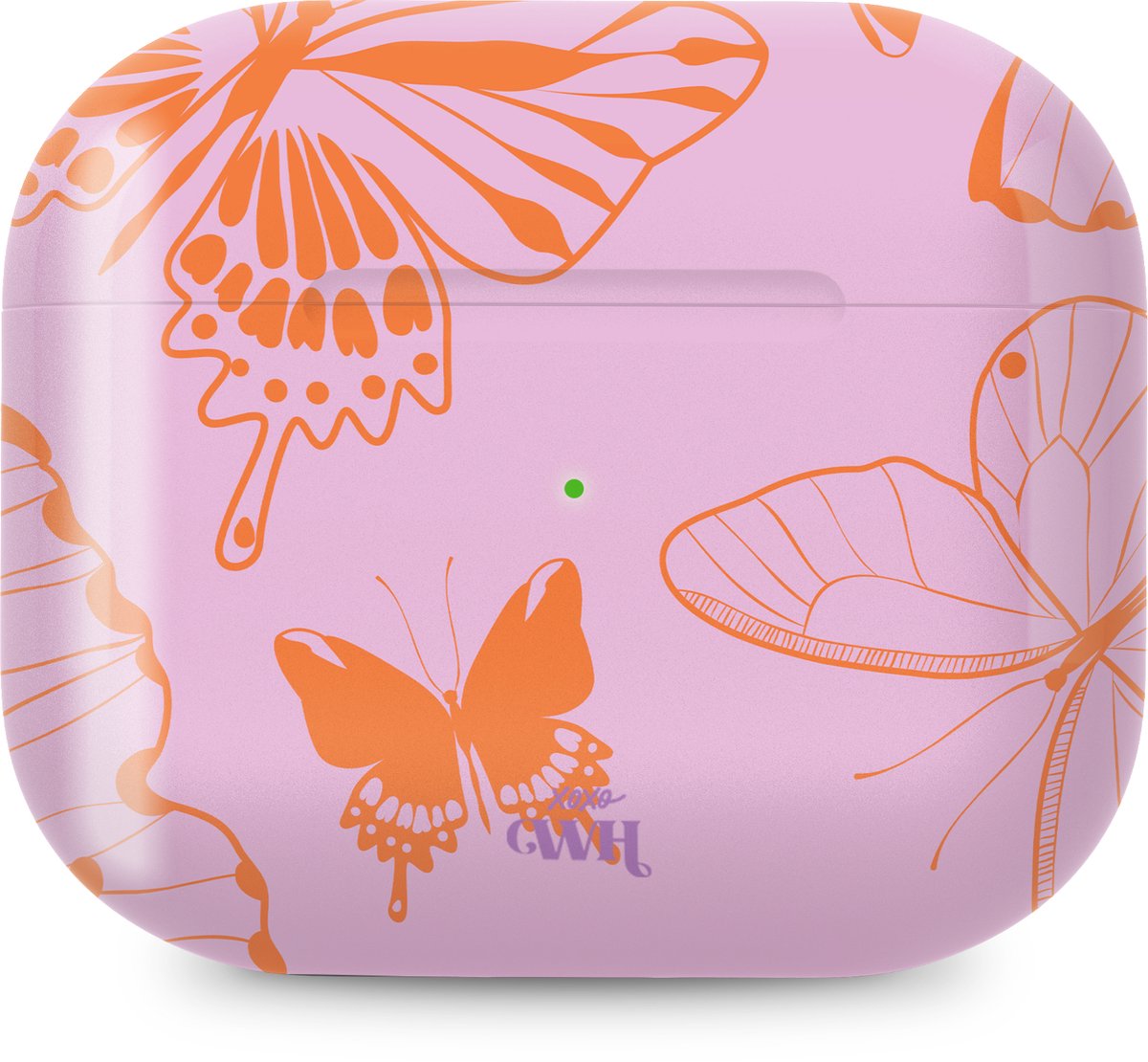 xoxo Wildhearts hoesje geschikt voor Airpods Pro 1 / Pro 2 - Give Me Butterflies - Ook als telefoonhoesje verkrijgbaar - schokbestendige case geschikt voor Airpod Pro (2) - koptelefoon case - Hoesje met vlinders - vlinderprint - roze / oranje