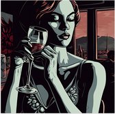 Poster Glanzend – Vrouw - Restauraunt - Mensen - Wijn - Drinken - 50x50 cm Foto op Posterpapier met Glanzende Afwerking