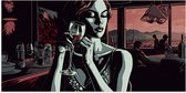 Poster Glanzend – Vrouw - Restauraunt - Mensen - Wijn - Drinken - 100x50 cm Foto op Posterpapier met Glanzende Afwerking