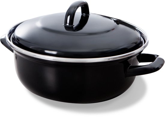 BK Fortalit Emaille braadpan 30cm/5L – Inductie braadpan – geëmailleerd staal – Ovenbestendig tot 230 graden – Geen antiaanbaklaag – Met deksel – Zwart/Blauw