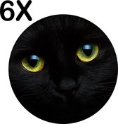 BWK Flexibele Ronde Placemat - Zwarte Kat met Heldere Ogen - Set van 6 Placemats - 40x40 cm - PVC Doek - Afneembaar