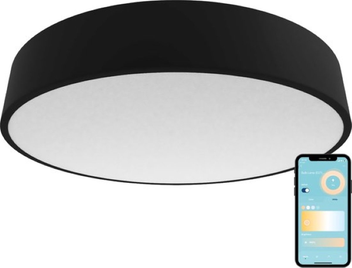 Gologi Slimme Plafondlamp Zwart - Plafondlampen - Smart LED RGB - Industrieel - Plafonniere - Slaapkamer & Woonkamer - Plafondlamp zwart - 30cm