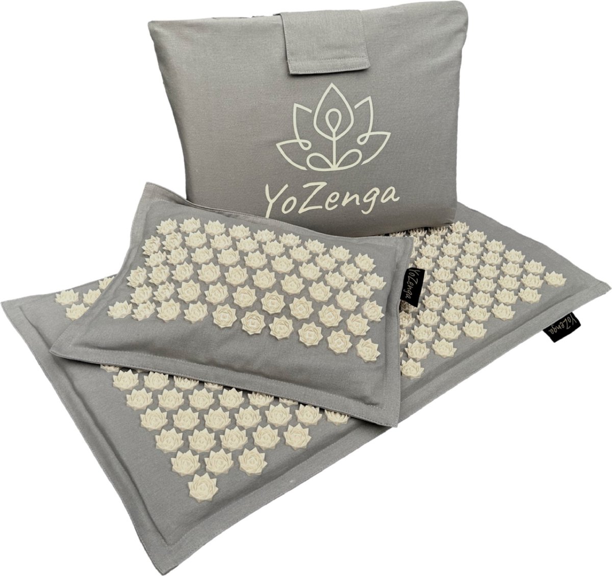 Goedkoopste YoZenga Premium Spijkermat Graceful Grey met Lotus Spikes | Acupressuur Mat met Kokosvezel Vulling & Boekweitkussen | Stressverlichting, Pijnverlichting, Yoga & Ontspanning | Inclusief Draagtas