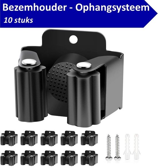 V&F PREMIUM Bezem ophangsysteem 10 stuks – RVS – Zwart – Bezemhouders – ophangsysteem Bezem – Ophangsysteem Tuingereedschap – Gereedschapshouder – Bezem houder – Gereedschapsklem – Bezemhouder ophangsysteem – Gereedschaphouder