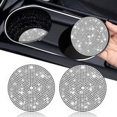 T.O.M.- 2 Auto Onderzetters met strass -Zilver-Universele beker Houders- Non-Slip Silicone Coasters -Glitter- Crystal- Auto Interieur Accessories- Pads for Drink Holder car