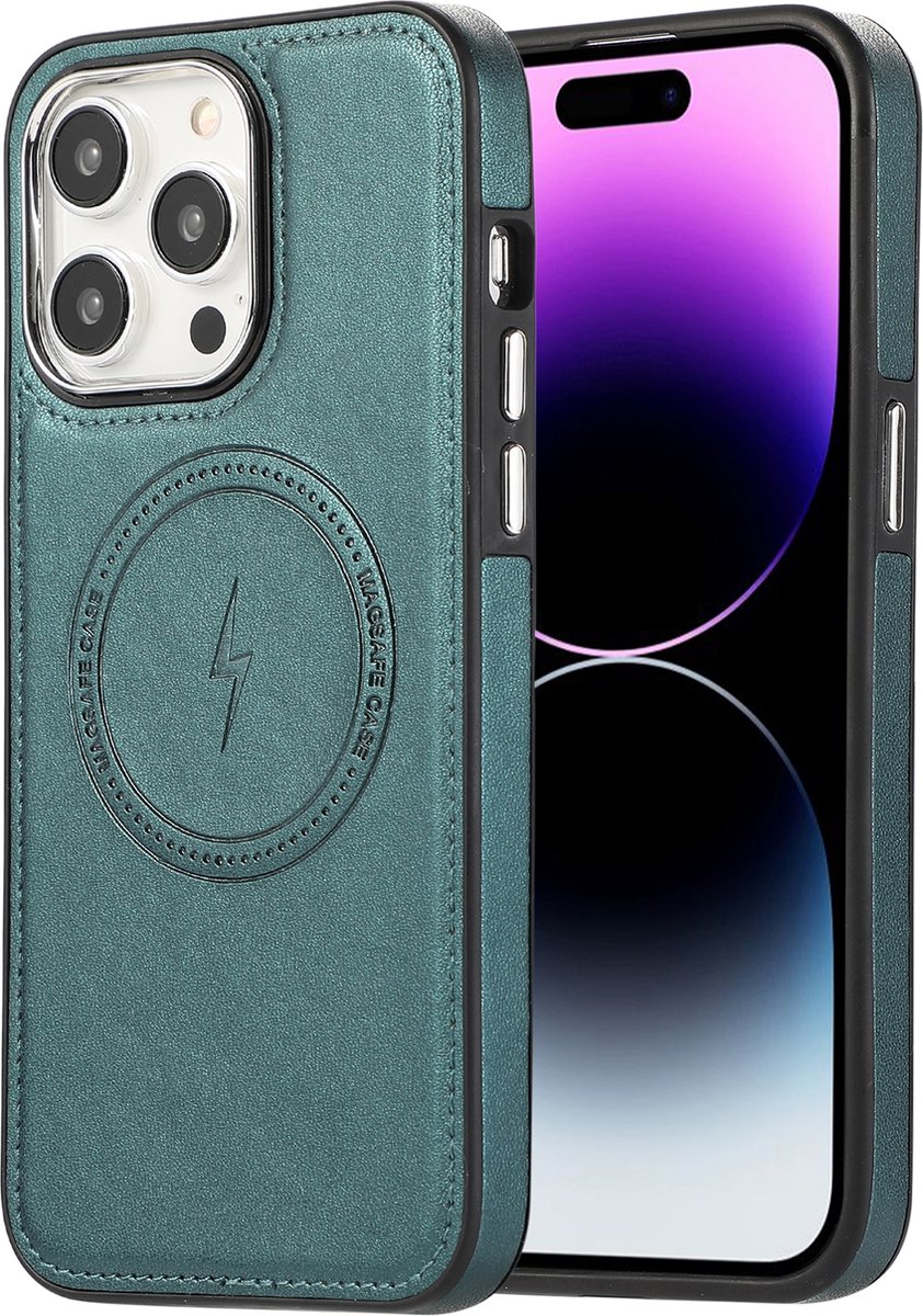 sulada soft case tpu / leder en shokproof met magnetische ring de geschikt voor Apple iphone 14 pro max groen