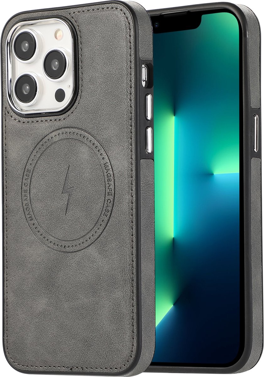 sulada soft case tpu / leder en shokproof met magnetische ring de geschikt voor Apple iphone 13 pro max grijs