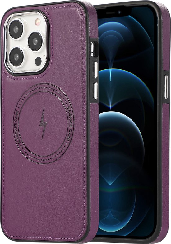sulada soft case tpu / leder en shokproof met magnetische ring de geschikt voor Apple iphone 12 pro max donker paars