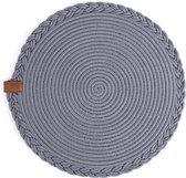 Cotton Place Mat Round Grey Braided - 32 cm - for Dining Table Decoration and Outdoor Table - Fabric Place Mat Wipeable - Non-Slip Mat - Large for Kitchen Table