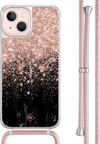 Casimoda® - Coque iPhone 13 avec cordon or rose - Torsade marbrée - Cordon détachable - TPU/acrylique