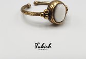 Takish - Verstelbare Moeder-of-Pearl Koperen Ring - Natuurlijk Handgemaakt Juweel