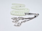 Tasbih 99 Kralen Natuursteen "Maan licht" – Met tassel Metaal -Tasbeeh 8 mm diameter van de korrel - Model9- Een cadeau voor Moederdag en Vaderdag