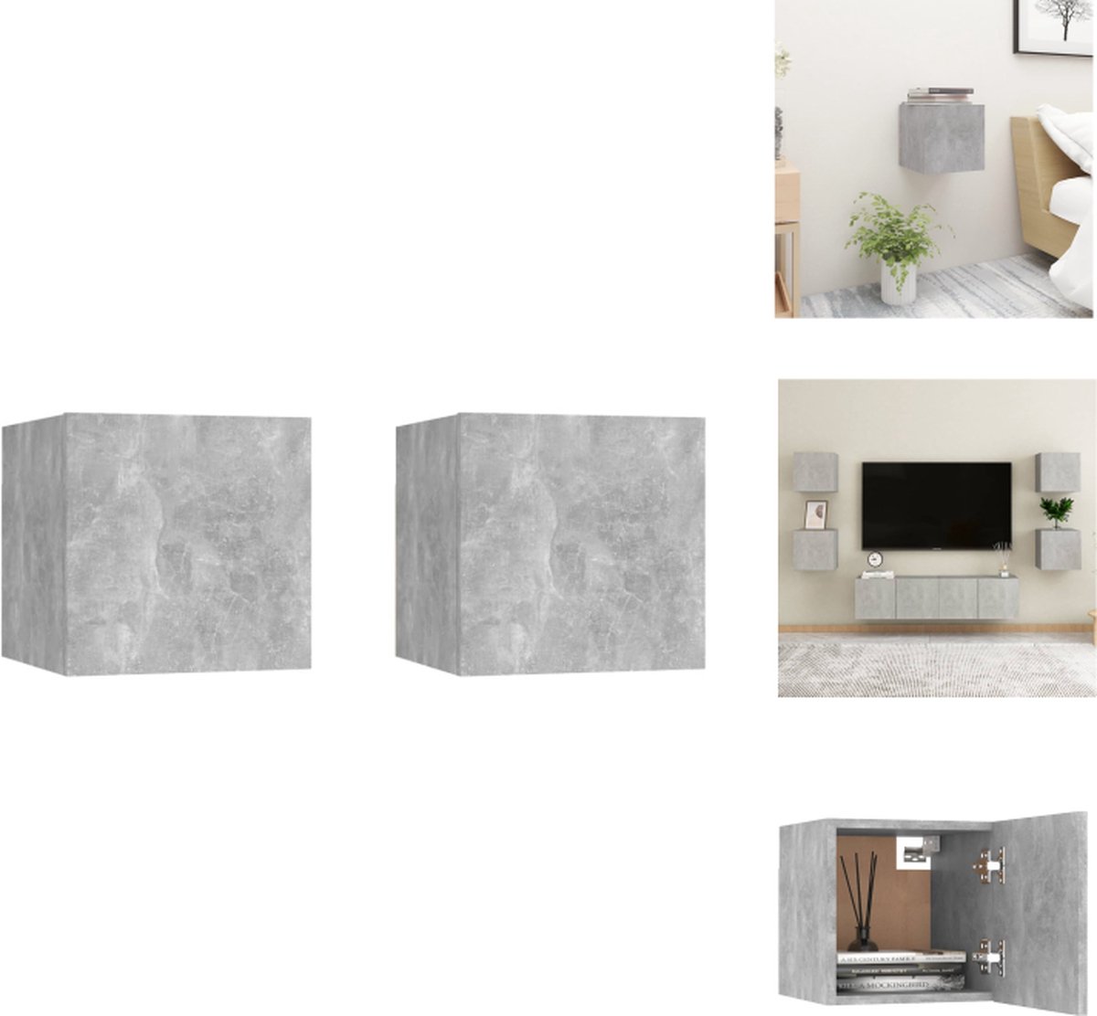 VidaXL Nachtkastje Trendy Slaapkaastjes Afmetingen- 30.5 x 30 x 30 cm Kleur- Betongrijs Materiaal- Spaanplaat Kast
