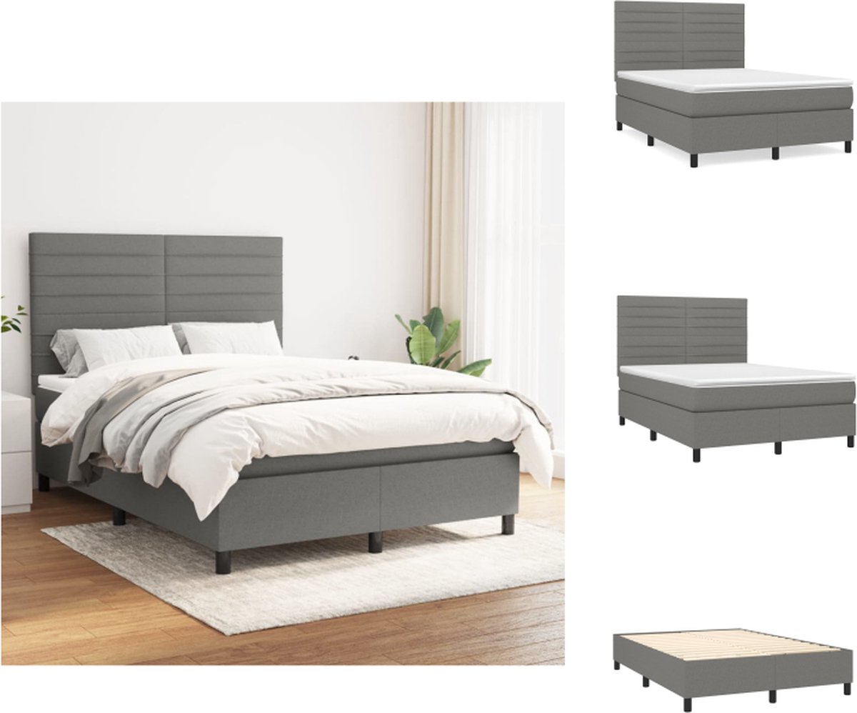 VidaXL Bed Boxspring donkergrijs 193 x 144 x 118 128 cm pocketvering matras medium support huidvriendelijk Bed