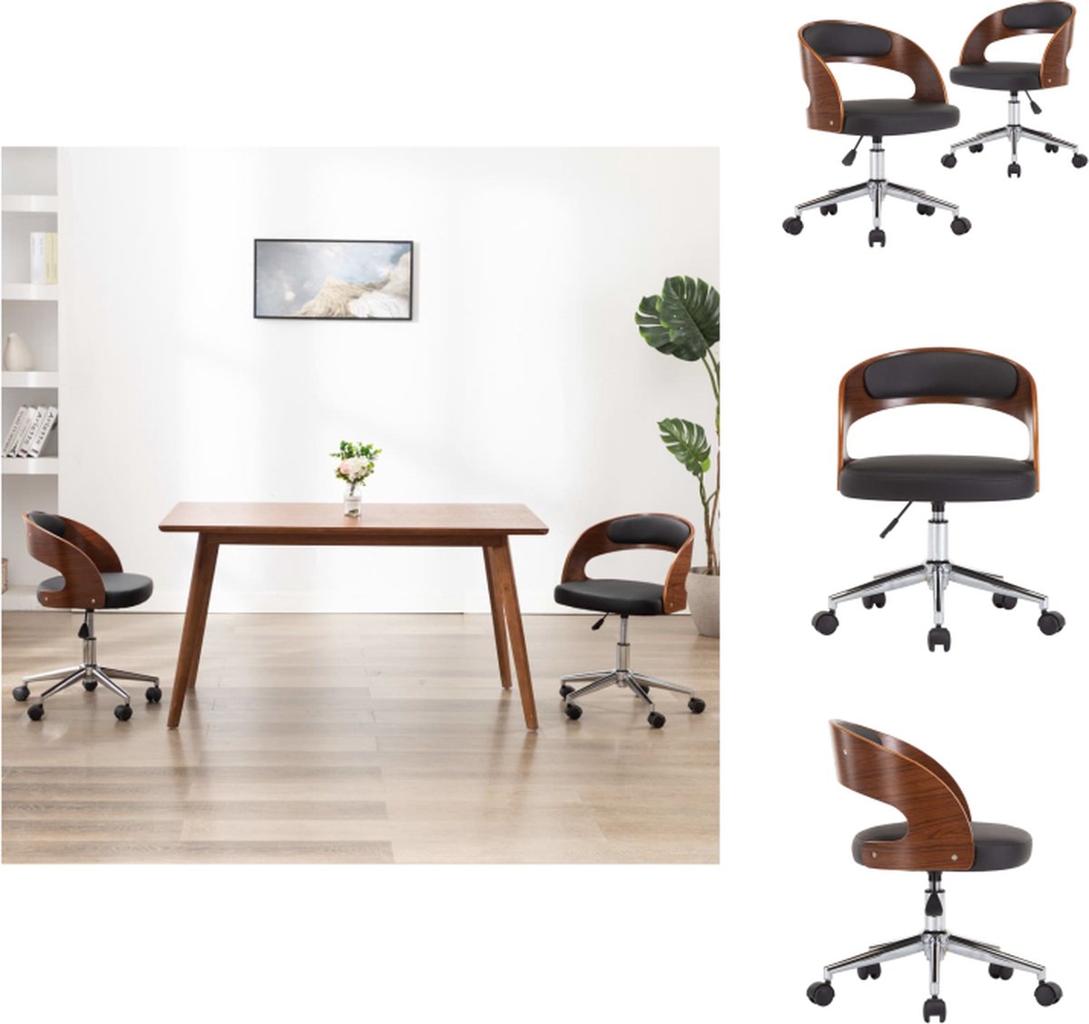 VidaXL Eetkamerstoel Set van 2 Kunstleer Ergonomisch design Zwart 48 x 53 x (66.5-74.5) cm Eetkamerstoel