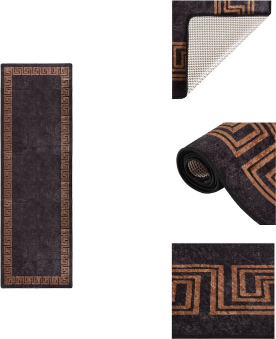 vidaXL Tapis - caractéristique - tapis - Taille - 80 x 300 cm - Couleur - noir et or - Matériau - 100 % polyester - Tapis
