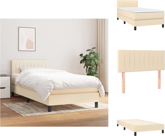 vidaXL Boxspringbed - Comfort - Bed - Afmetingen- 203 x 100 x 78/88 cm - Kleur- crème - Materiaal- stof (100% polyester) - multiplex en bewerkt hout - Bed