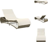 vidaXL Chaise longue Poly rotin - 200 x 65 x 37 cm - Grijs/ Beige - Dossier réglable - Chaise longue