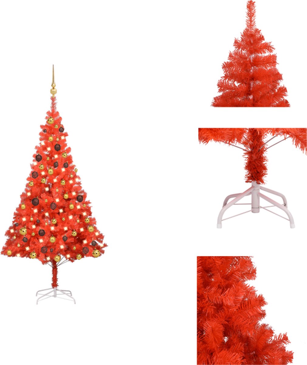 vidaXL kerstboom Rood 150 cm - Levensecht PVC - LED-verlichting - Inclusief kerstballen - Decoratieve kerstboom