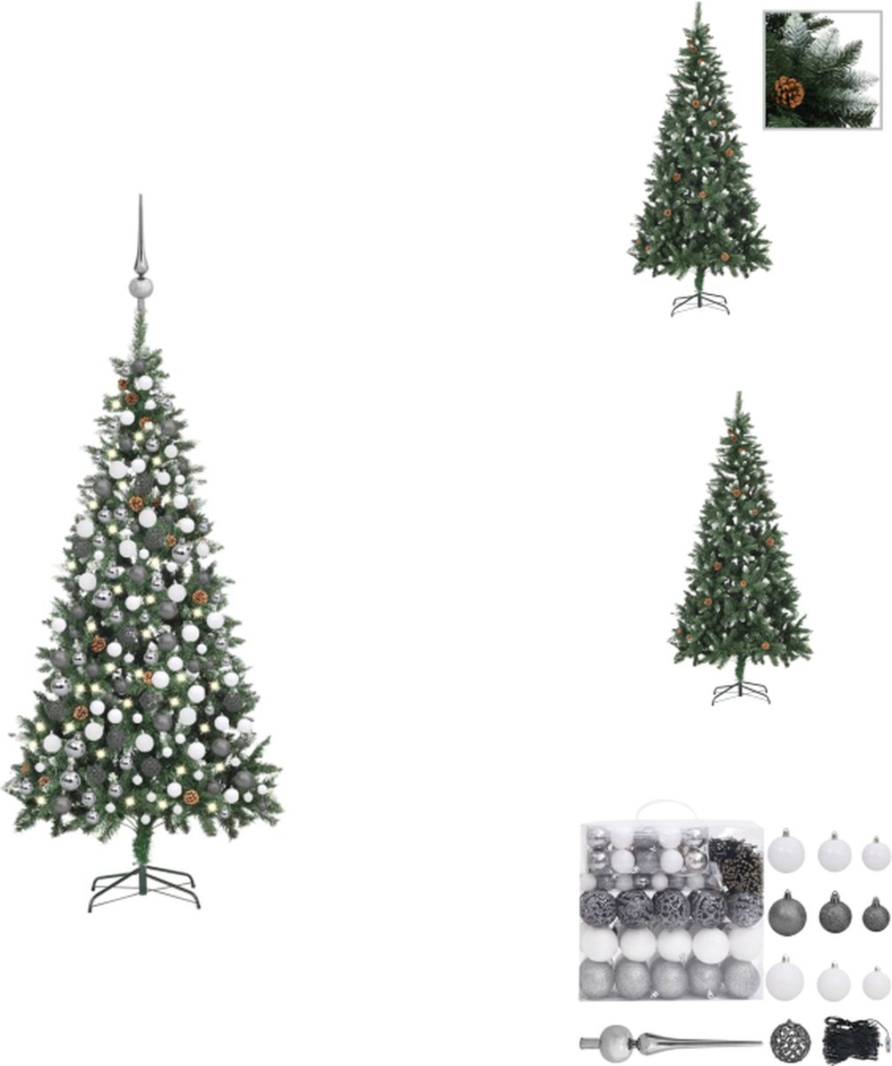 vidaXL Kunstkerstboom - Groen/Wit - 210 cm - Levensecht - LED-verlichting - USB-aansluiting - Decoratieve kerstboom