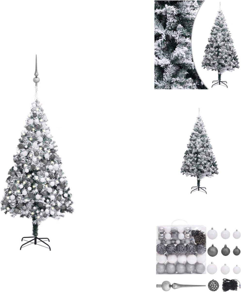 vidaXL Kunstkerstboom - Sneeuwvlokken - PVC - 300 cm hoog - Groen - LED-verlichting - USB-aansluiting - Decoratieve kerstboom