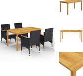 vidaXL Tuinset - Acaciahouten eettafel met PE-rattan stoelen - Zwart - 150x90x74 cm - Tuinset