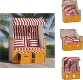 vidaXL Chaise de plage Poly rotin - 115x55x133/151/156 cm - Auvent - Dossier réglable - Repose-pieds extensible - Rouge et Wit - Chaise longue