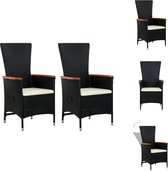 vidaXL Fauteuils en Poly - 58 x 62 x 108 cm - Dossier réglable - Zwart - 2 Chaises + 2 Coussins d'assise - Chaise de jardin
