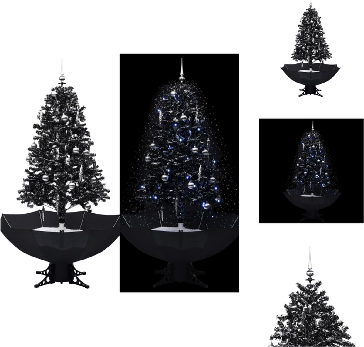vidaXL Kunstkerstboom - Opvallende kerstboom met vallend sneeuw - 170 cm - Zwart - Decoratieve kerstboom