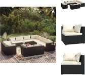 vidaXL Loungeset Poly Rattan - Zwart - 12-delig - PE-rattan - Tuinset