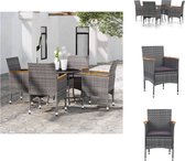 vidaXL Tuinset - poly rattan - gepoedercoat staal - gehard glas - grijs - 80 x 75 cm - 55 x 58 x 84 cm - 1 tafel 4 stoelen - Tuinset