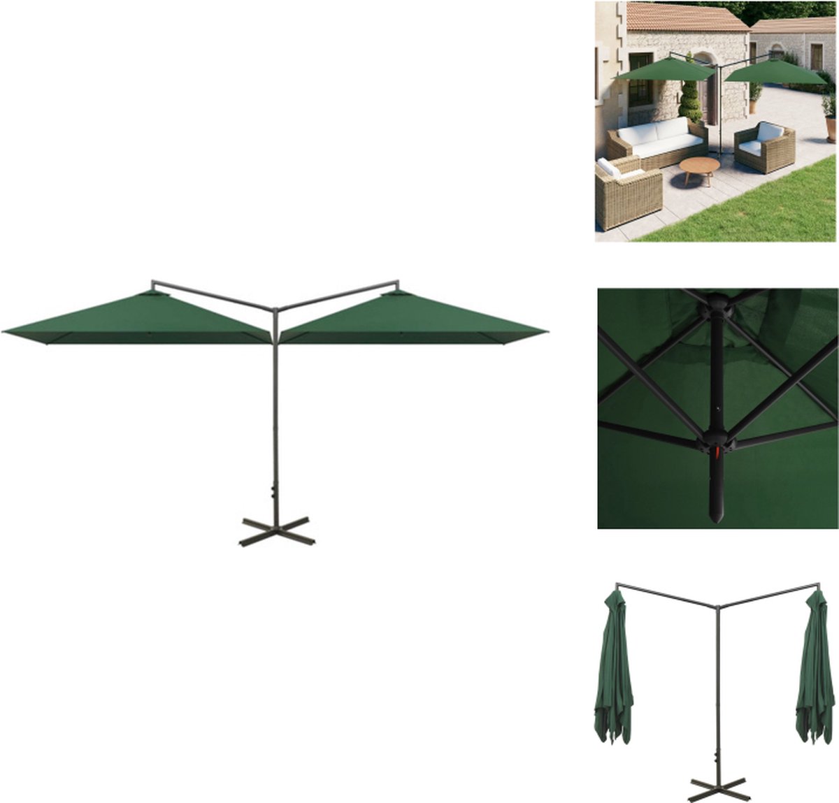 VidaXL Dubbele Parasol Groen 600 x 290 x 260 cm 100% Polyester Parasol