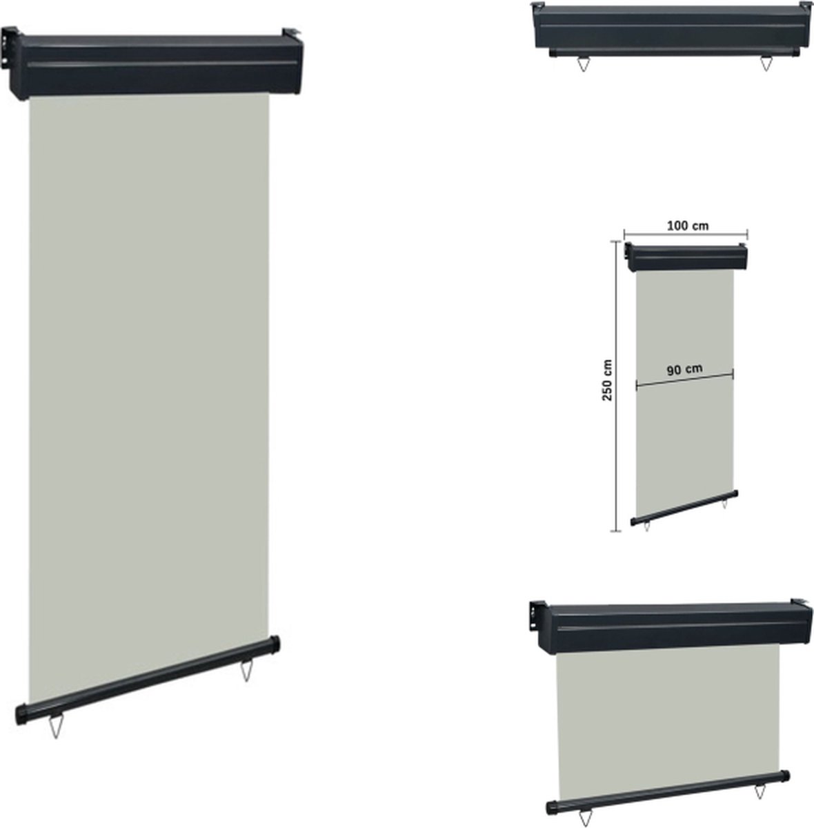 VidaXL Zonnescherm Verticaal 100 x 250 cm Grijs UV- en scheurbestendig Parasol