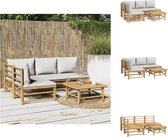 vidaXL Tuinset Bamboe - Modulair ontwerp - Duurzaam materiaal - Comfortabel zitcomfort - Praktische tafel - Inclusief kussens - Tuinset