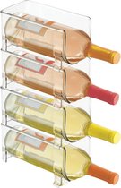 Wijnstandaard, stapelbare flessenhouder voor het bewaren van dranken in de keuken, voor in totaal vier flessen, transparant