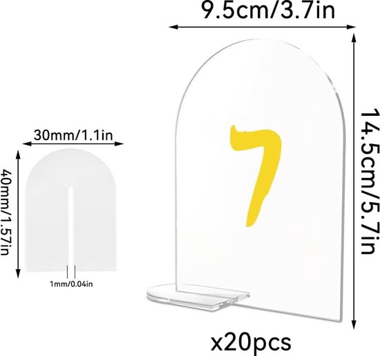 JustYit 20 Pieces Table Numbers Acrylic Sheet Acrylic Table Signs Transparent Arch Acrylic Sign Table Number Acrylic for Wedding Stands, Curved Signs, Parties van JustYit — afbeelding 5